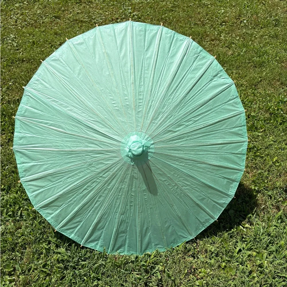 Mint Green Paper Parasol Sun Umbrella for Wedding Picture